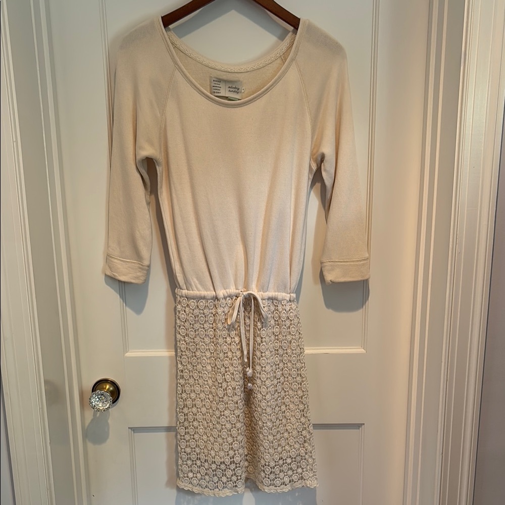 Saturday Sunday scoop neck lightweight sweatshirt dress with crocheted skirt